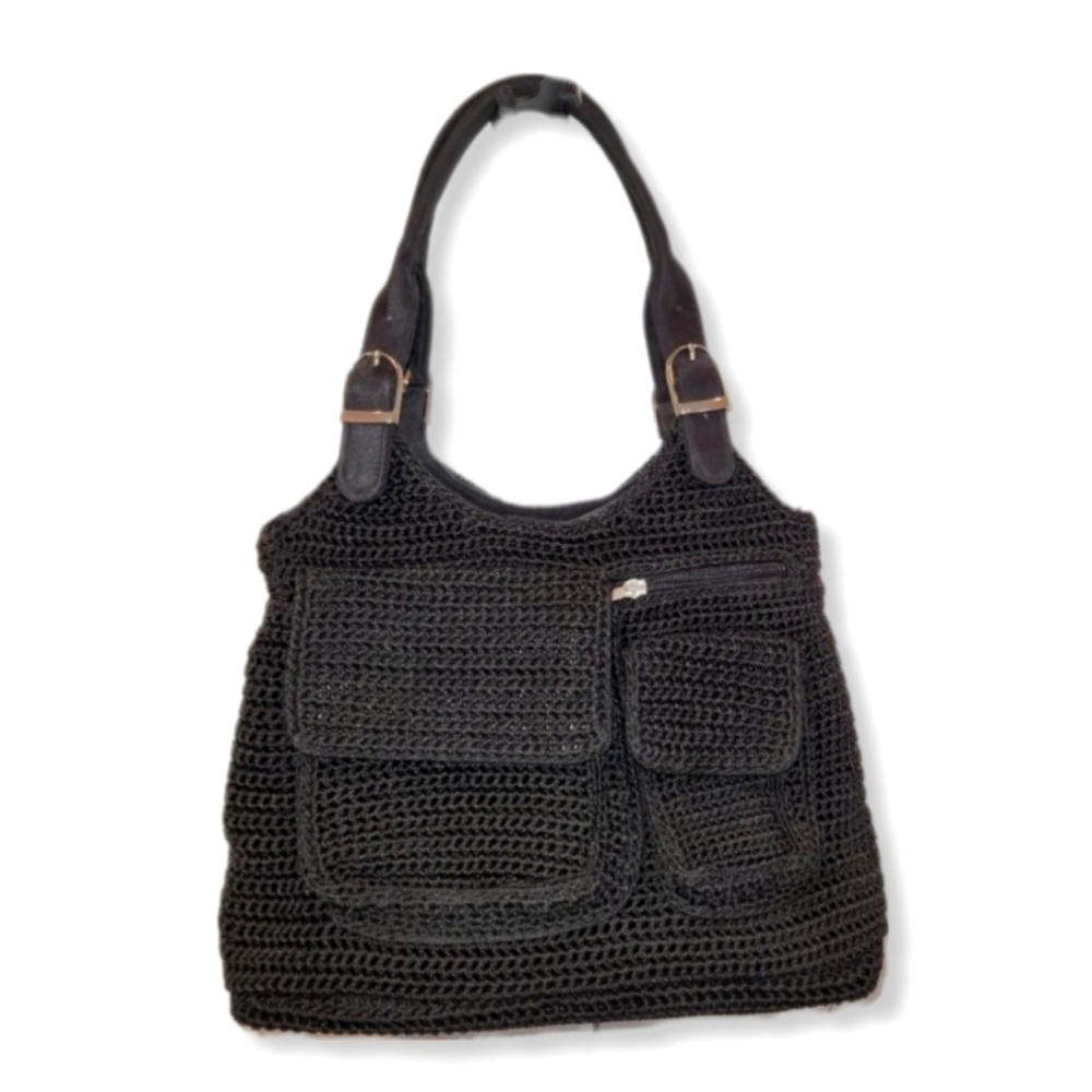 Unbranded Crochet Style Handbag Black with wallet zipped in Back Poc…NEW
